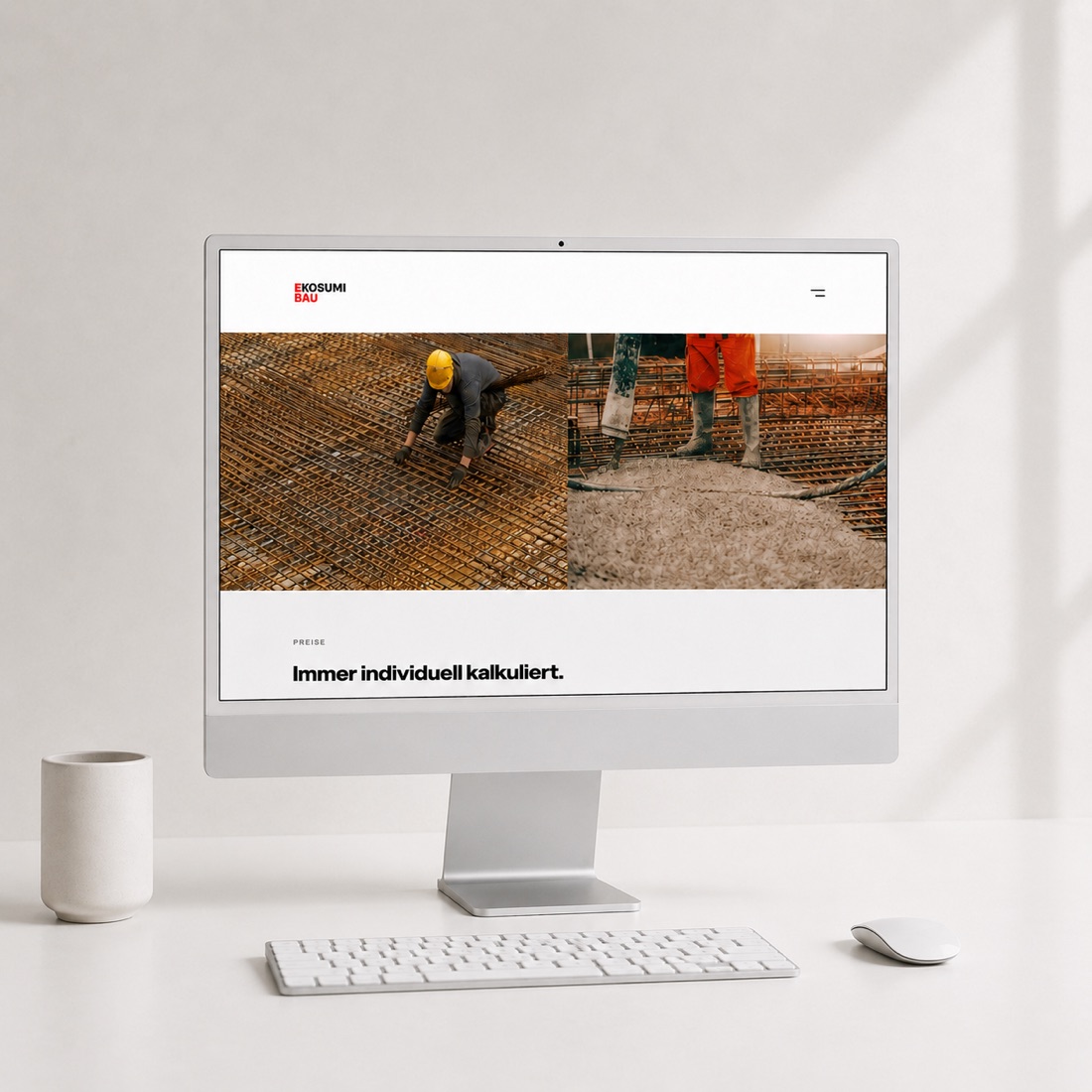 Die Website von Ekosumi Bau auf einem Bildschirm
